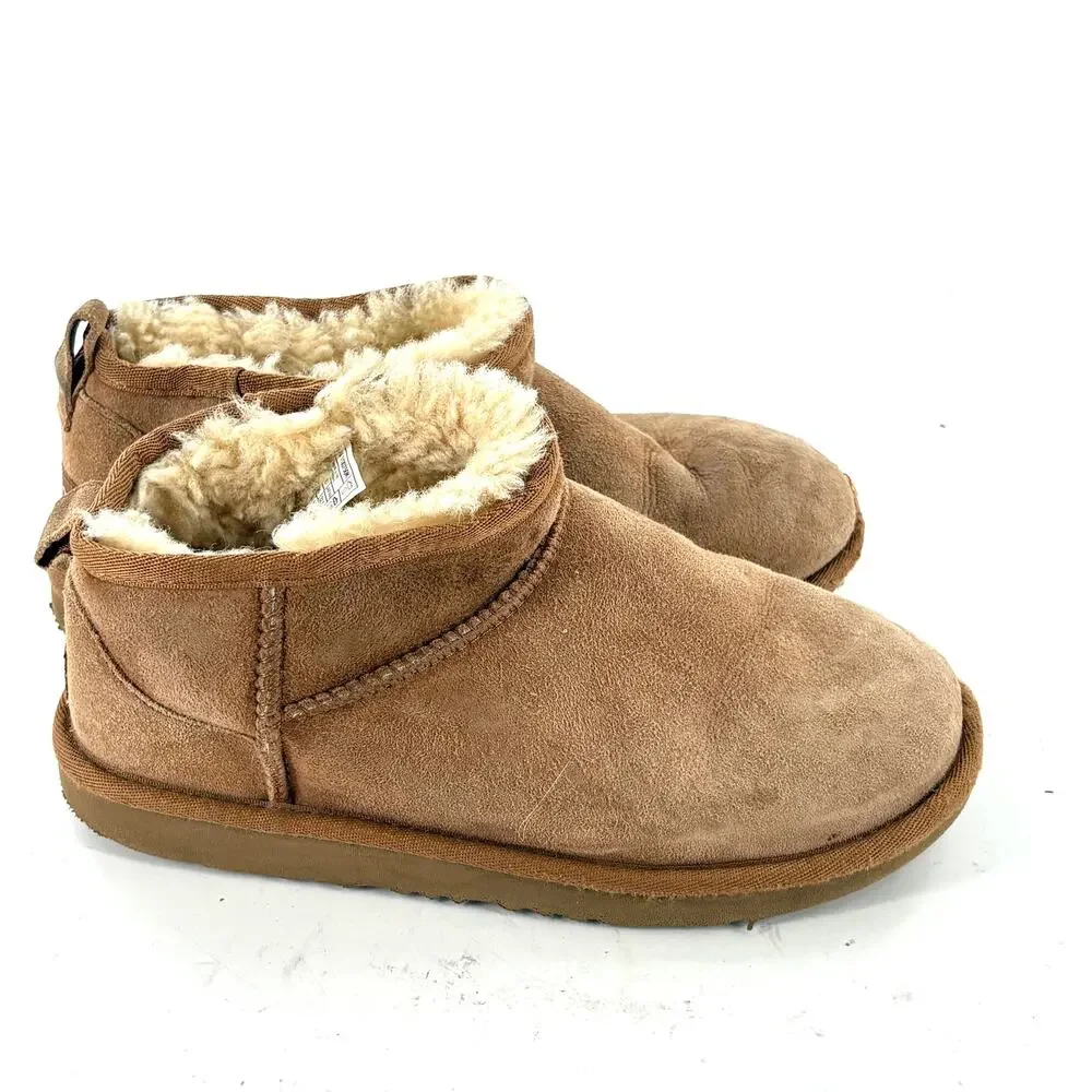 Ugg Classic Shortie Suede Boots 5.5 Womens Tan Camel Shearling 4 Kids Girls